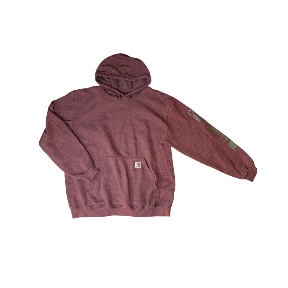 Carhartt Mens XL K288 Sleeve Logo Hooded Sweatshirt Heather Burgundy Hoodie